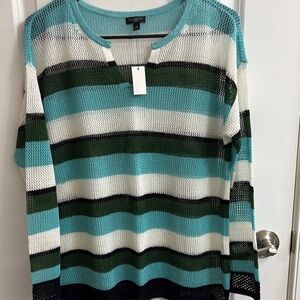 Talbots Blue and Green Crew Neck Sweater Bold Striped Design